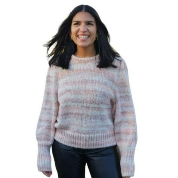 New Womens Peach Pink Striped  Long‎ Sleeve Cropped Sweater Review Measurements - Picture 5 of 12